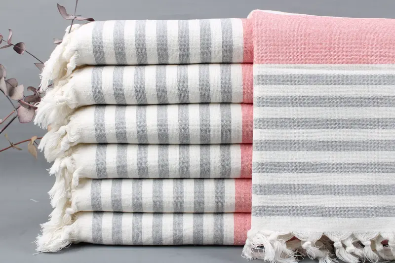 Wedding Gift Turkish Hand Towel Red Stripes Beige, 18x36 Inches
