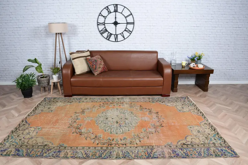 5.4x8.9 ft Turkish Rug, Large Vintage Rug, Orange Oriental Rug - 1