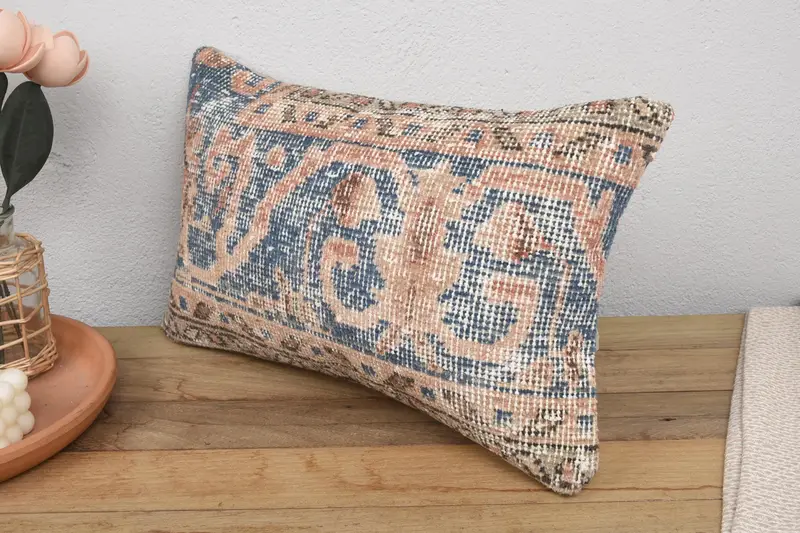 Vintage Throw Pillow Cover, Boho Pillow Sham Cover, 12x20 Pink Pillow, Neutral Pillow Sham, Antique Pillows, Pillow for Sofa, Pillow Cover - 4