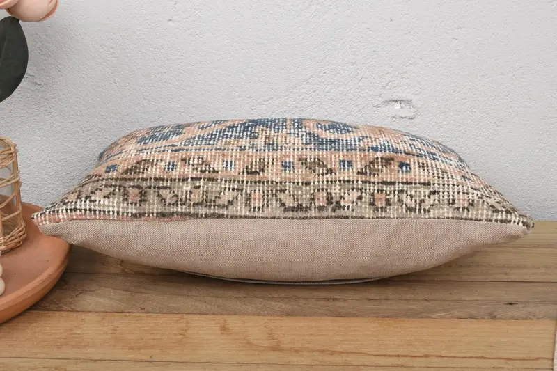 Vintage Throw Pillow Cover, Boho Pillow Sham Cover, 12x20 Pink Pillow, Neutral Pillow Sham, Antique Pillows, Pillow for Sofa, Pillow Cover - 5