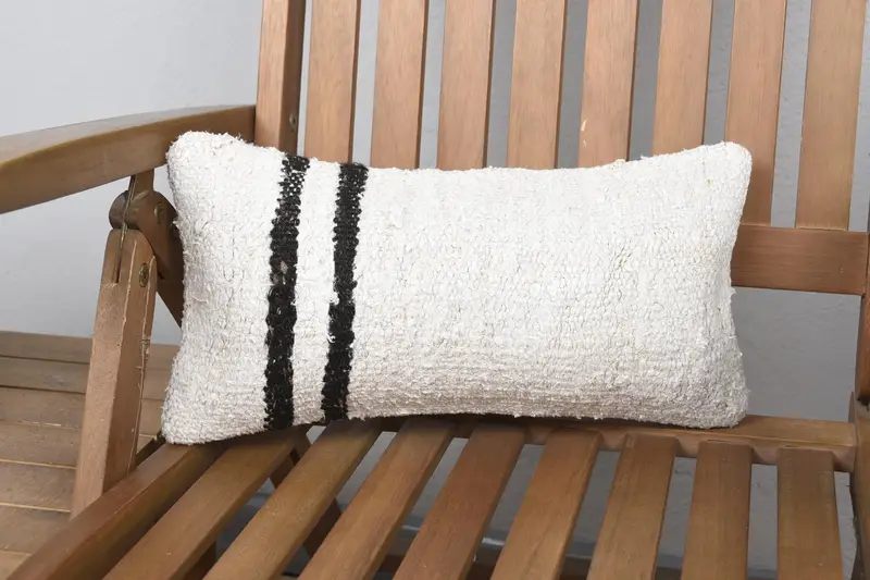 Throw Striped White Pillow, Mini Lumbar Gift 8x16 inch Pillow Cover - 1
