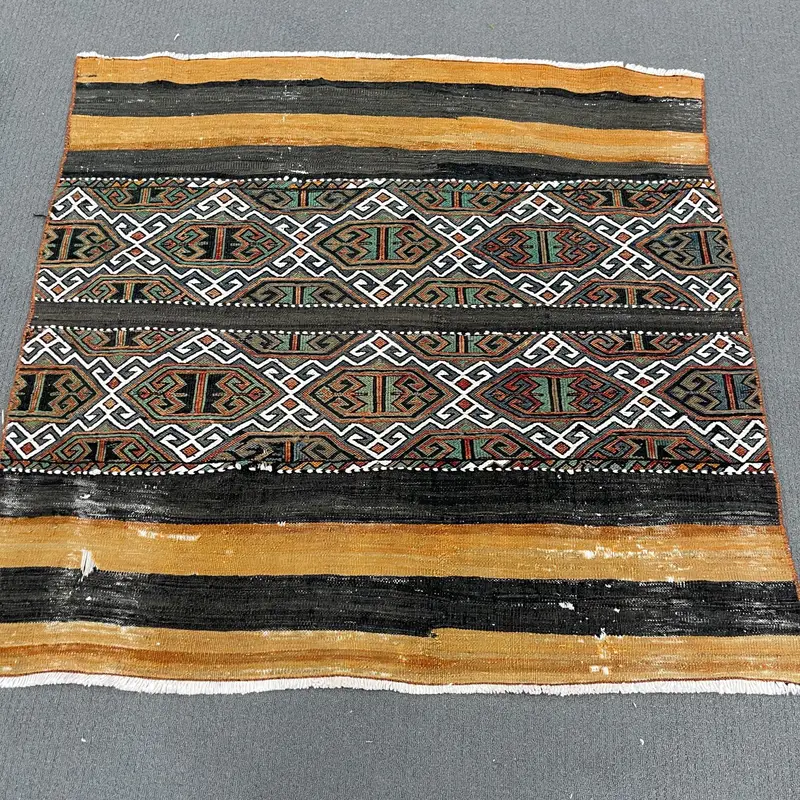 Green, Orange Camouflage Rug, 3.9x3.7 ft