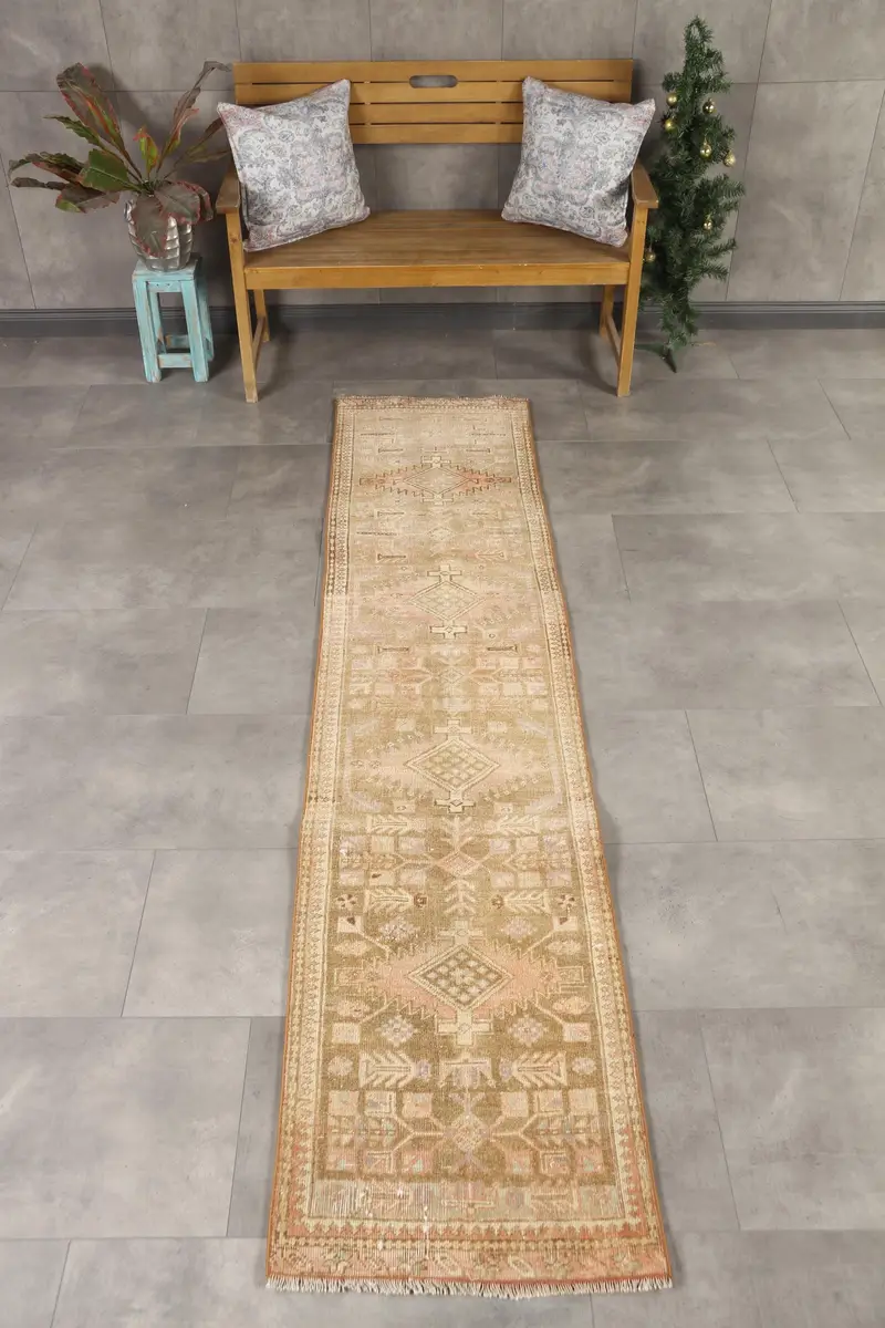 2x9.1 ft Türk Vintage Halısı, Yolluk Halısı, Oushak Kahverengi Yün Halısı - 1