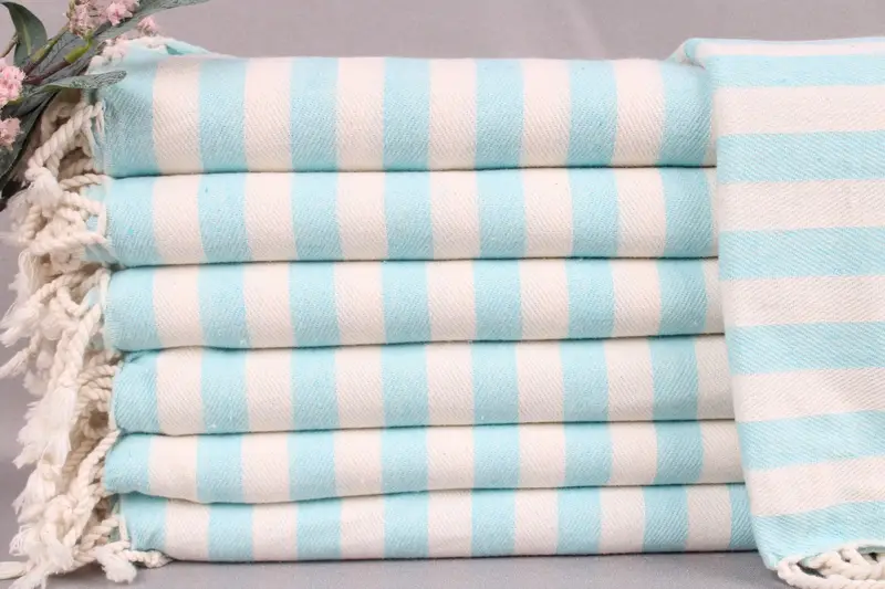Personalized Turkish Towel Turquoise Striped, Beige, 36x79 Inches