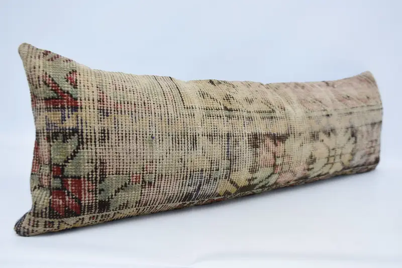 Knitted Cushion, Seat Cushion, Nomadic Pillow Sham, Kilim Pillow Cover, Pillow, Vintage Pillow, Throw Kilim Pillow, 16x48 Beige Cushion Cover - 3