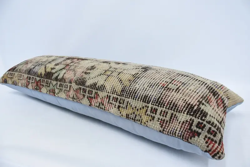Knitted Cushion, Seat Cushion, Nomadic Pillow Sham, Kilim Pillow Cover, Pillow, Vintage Pillow, Throw Kilim Pillow, 16x48 Beige Cushion Cover - 5