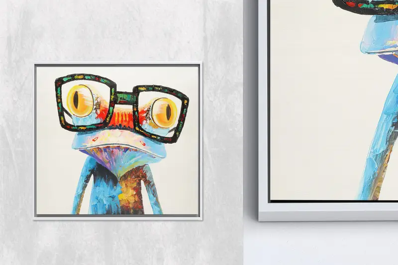 Modern Renkli Gözlüklü Kurbağa Kanvas Tablo - Eğlenceli Hayvan Sanatı