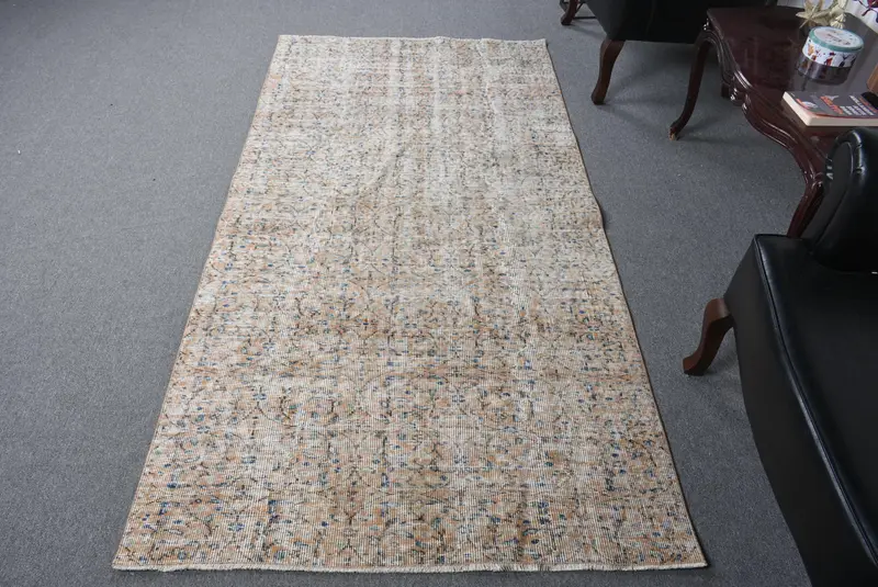 3.7x7.3 ft Area Turkish Vintage Rug, Brown Solid Wool Rug - 1