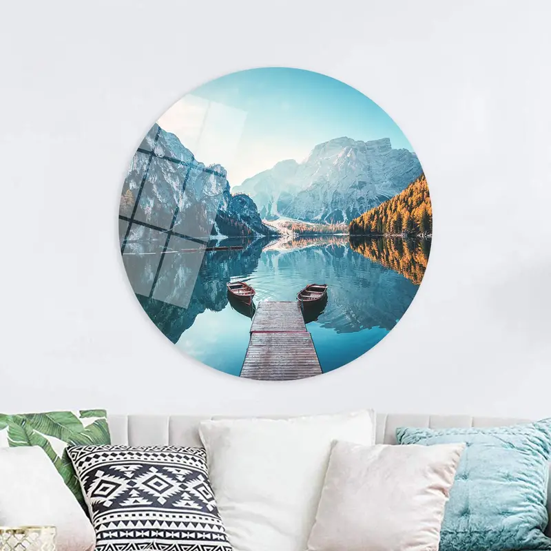 Printed Canvas: Boats on Braies Lake, Dolomites Mountain View