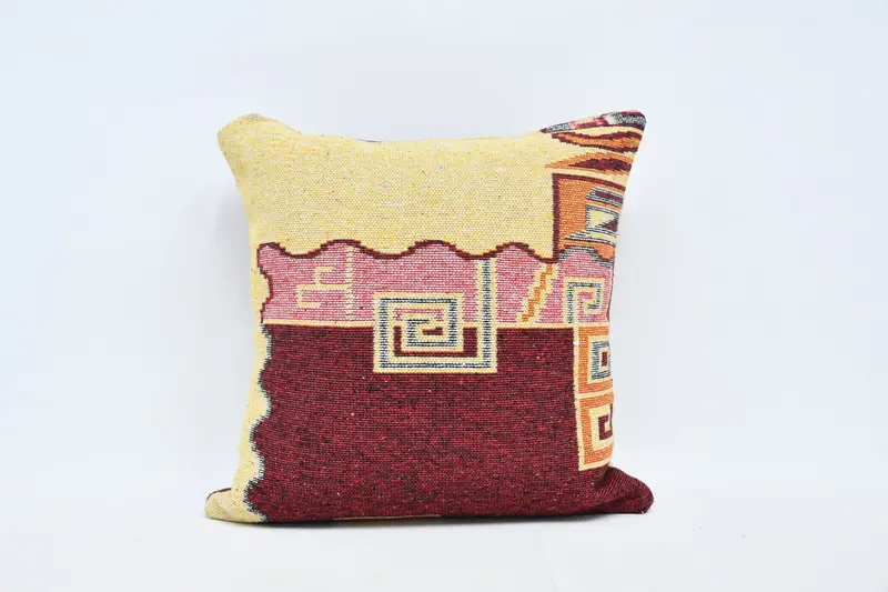 Almohada bordada Paisley roja y amarilla, almohada de lanzamiento vintage