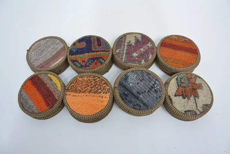 Patrón Kilim único, posavasos con respaldo de cuero antideslizante