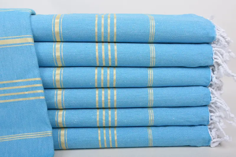 Personalized Turkish Towel, Turquoise-Yellow Striped, 70x40 Inches