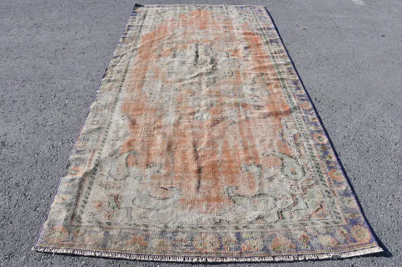 Alfombra de 5,1x9,7 pies, alfombra turca vintage, alfombra de lana Oushak naranja - 1
