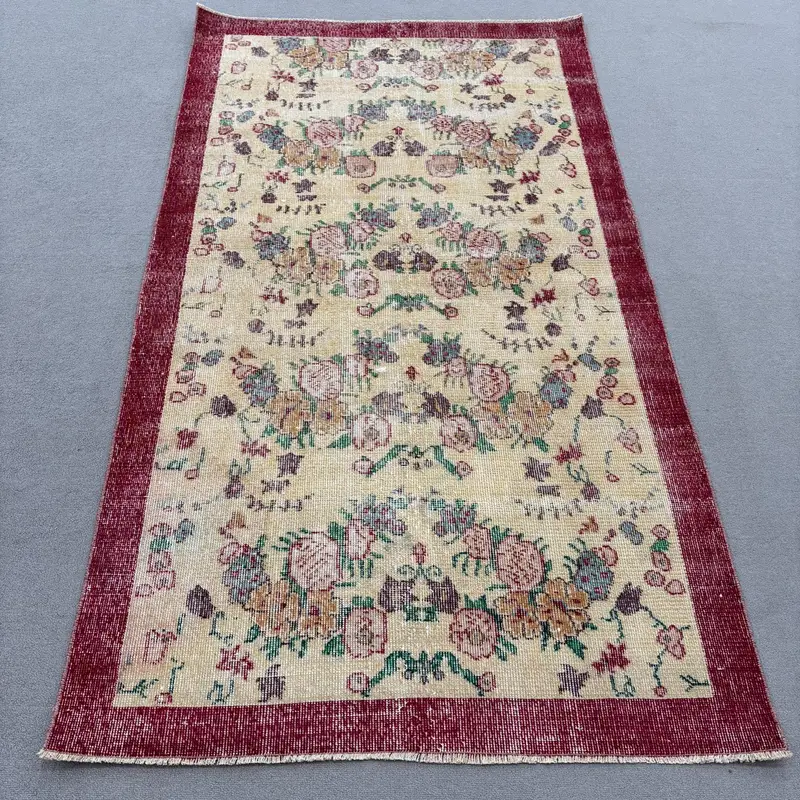 Sarı, Yeşil Kamuflaj Halı, 3,7x6,5 ft Şık Dekor