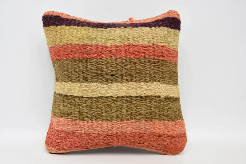 Vintage Gift Pillow Case, 12x12 inch Striped Brown Cushion - 1