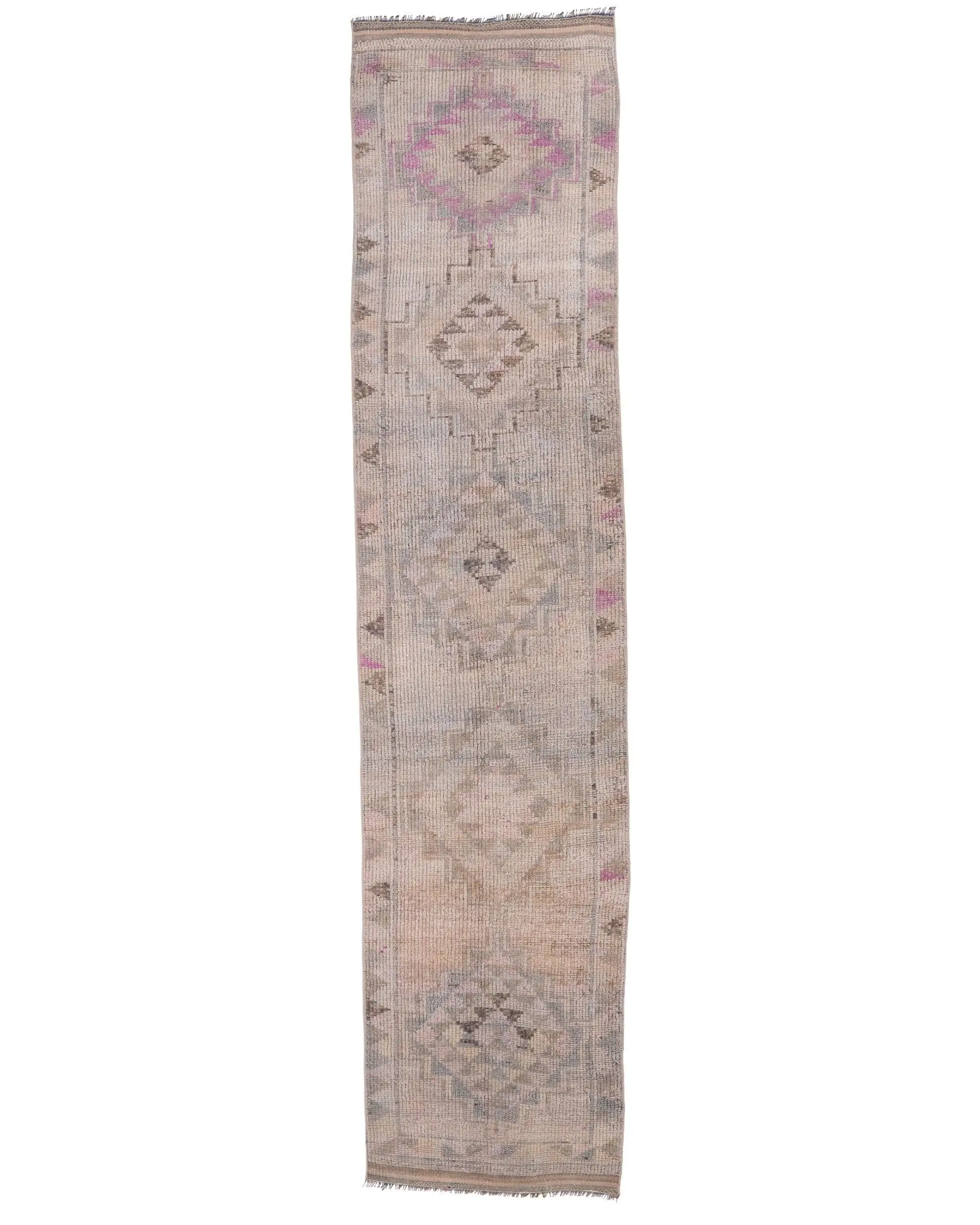 2.6x11.6 ft Herki Vintage Rug, Gray Polka dot Turkish Rug Wool - 1