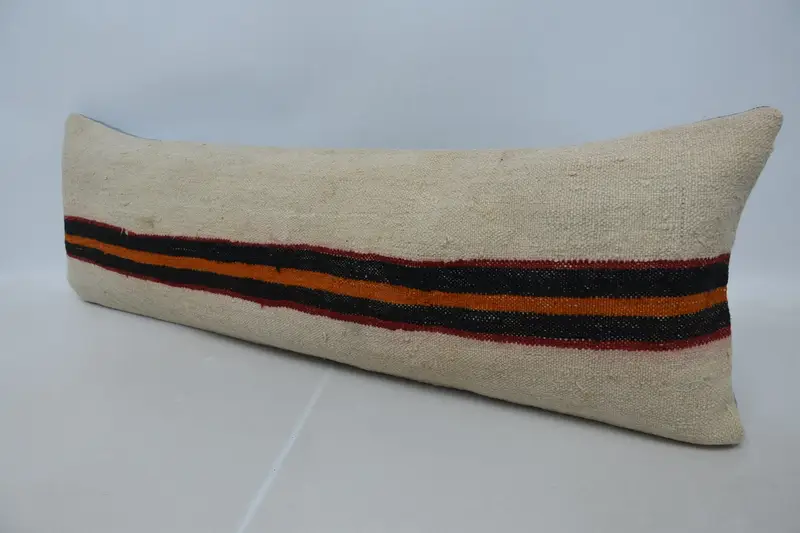 Vintage Pillow, Anatolian Cushion, Pillow Case, Designer Throw Cushion Cover, Boho Pillow, Handmade Kilim Cushion, 16x48 Beige Pillow - 4