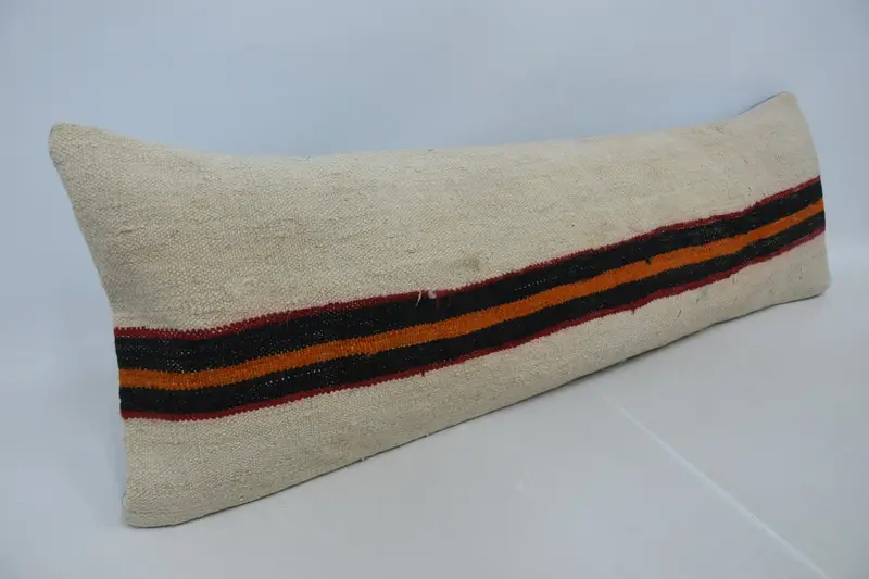 Vintage Pillow, Anatolian Cushion, Pillow Case, Designer Throw Cushion Cover, Boho Pillow, Handmade Kilim Cushion, 16x48 Beige Pillow - 3