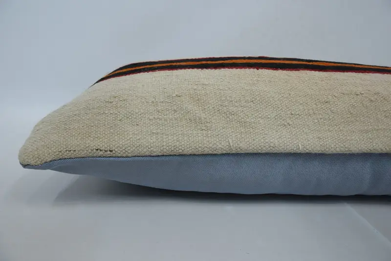 Vintage Pillow, Anatolian Cushion, Pillow Case, Designer Throw Cushion Cover, Boho Pillow, Handmade Kilim Cushion, 16x48 Beige Pillow - 5
