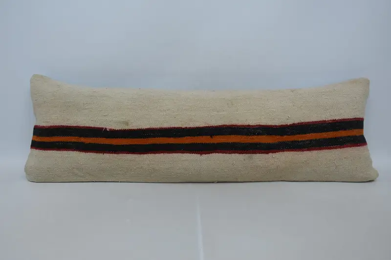 Vintage Pillow, Anatolian Cushion, Pillow Case, Designer Throw Cushion Cover, Boho Pillow, Handmade Kilim Cushion, 16x48 Beige Pillow - 1