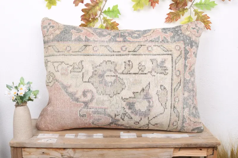 Beige besticktes Kissen im Südwesten, Vintage 20x28 Wurfkissen