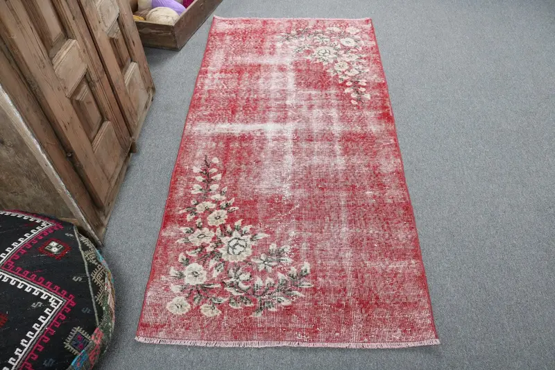 Türkischer Teppich, 2,9x5,9 ft Akzentteppich, rot-weißer Oushak-Wollteppich - 1