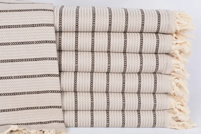 Personalized Light Beige-Brown Striped Towel, 70x40 Inches