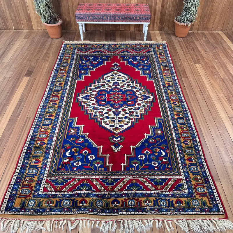 Vintage Turkish Oushak Large Rug 5.8x9.8 ft, Red Moroccan Rug Wool - 1