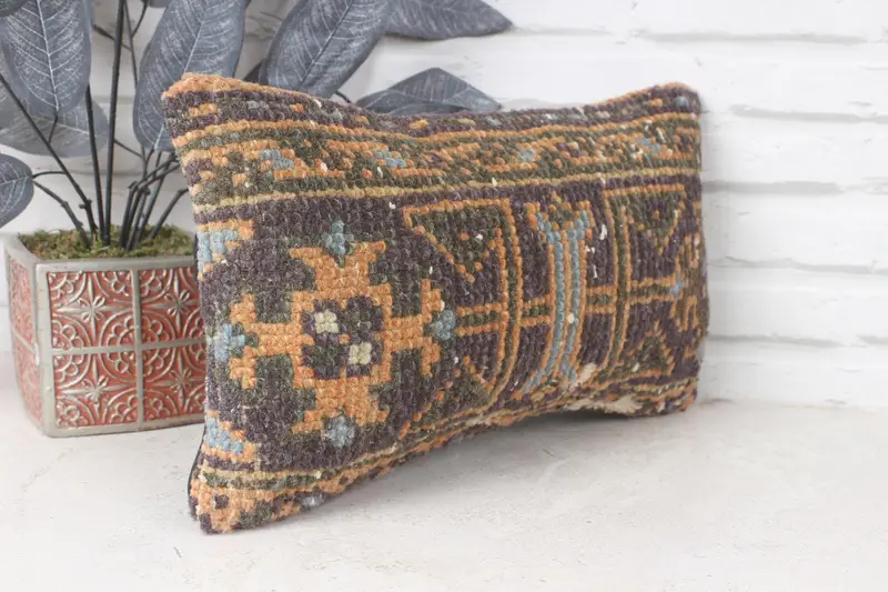 Kilim Pillow Cover, Antique Pillows, Cushion Cover, Garden Cushion, Retro Pillow Case, Throw Kilim Pillow, 8x16 Blue Cushion Case - 4