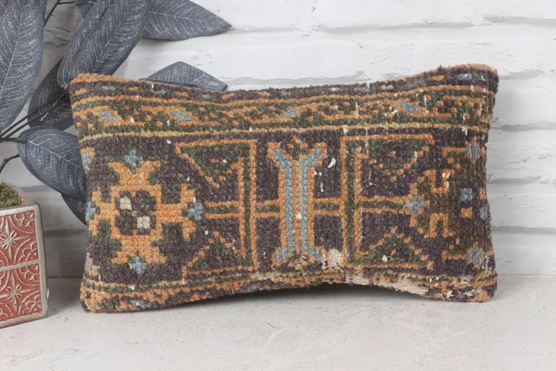 Kilim Pillow Cover, Antique Pillows, Cushion Cover, Garden Cushion, Retro Pillow Case, Throw Kilim Pillow, 8x16 Blue Cushion Case - 1