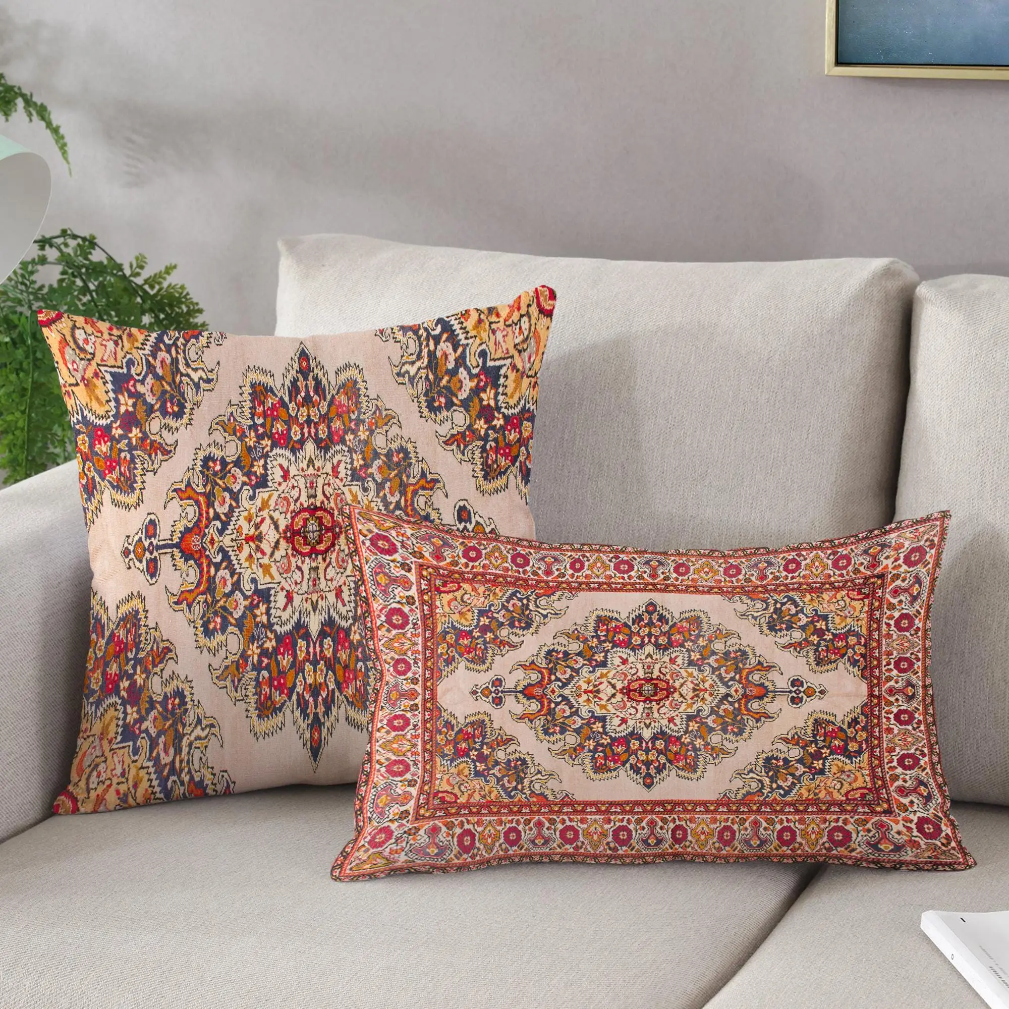 Vintage Kilim Print Pillow, Minimal Floral Design Home Accent - 1