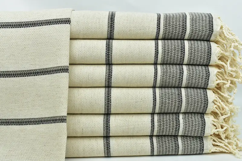 20x40 Inches Bathroom Face Towel, Custom Tea Towel, Khaki Green Striped, Linen