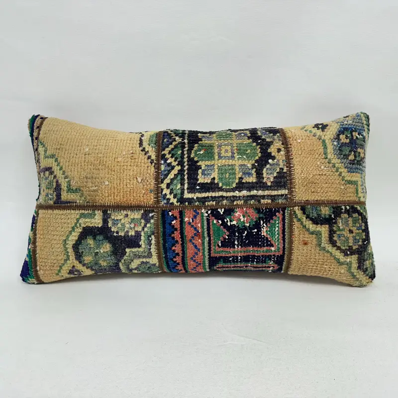 Beige & Bronze Patchwork-Wurfkissen, 12x24 handgemachtes Kissen