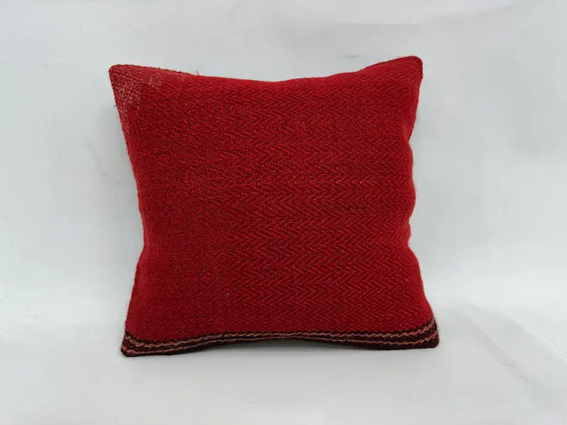 Ethnical Kilim Rug Pillow, 18x18 Red Cushion Cover, Pillow, Pillow for Sofa, Turkish Kilim Pillow, Wool Kilim Pillow Cushion Case - 1