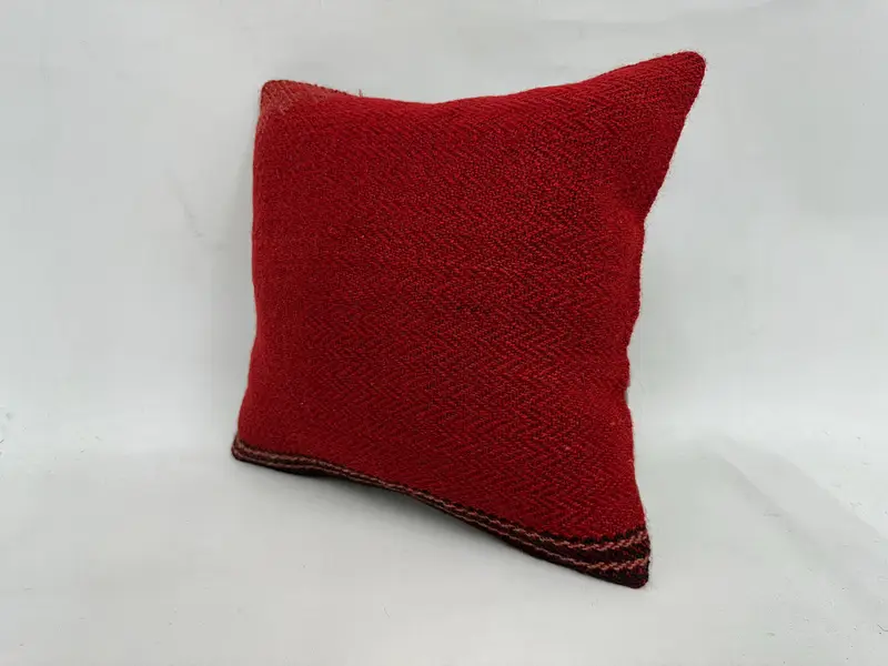 Ethnical Kilim Rug Pillow, 18x18 Red Cushion Cover, Pillow, Pillow for Sofa, Turkish Kilim Pillow, Wool Kilim Pillow Cushion Case - 4