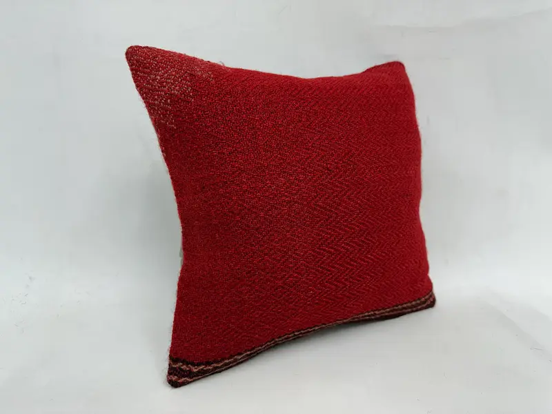 Ethnical Kilim Rug Pillow, 18x18 Red Cushion Cover, Pillow, Pillow for Sofa, Turkish Kilim Pillow, Wool Kilim Pillow Cushion Case - 3