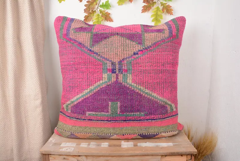 Handmade Embroidered Southwestern Pillow, Vintage Pink & Purple Throw Pillow