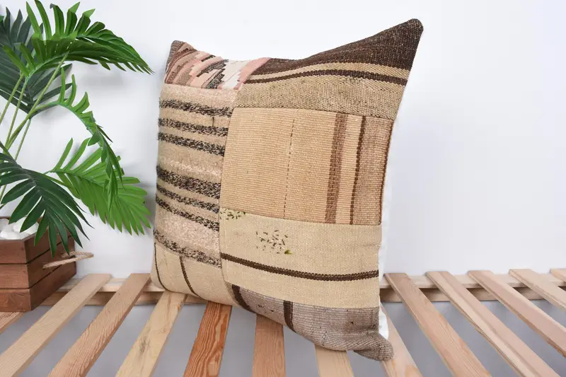 Square Throw Pillow Cover, 20x20 Beige Pillow Sham, Vintage Kilim Pillow, Cushion, Turkish Pillow, Kilim Pillow - 5