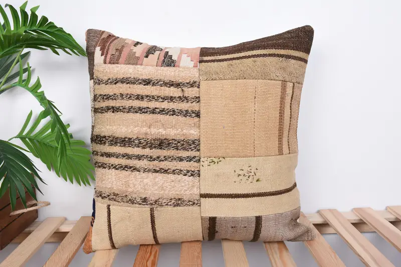Square Throw Pillow Cover, 20x20 Beige Pillow Sham, Vintage Kilim Pillow, Cushion, Turkish Pillow, Kilim Pillow - 1