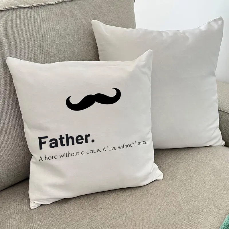 Modern Mustache Dad Gift Pillow Cover, Neutral Sofa Decor, Father’s Day Cushion - 1