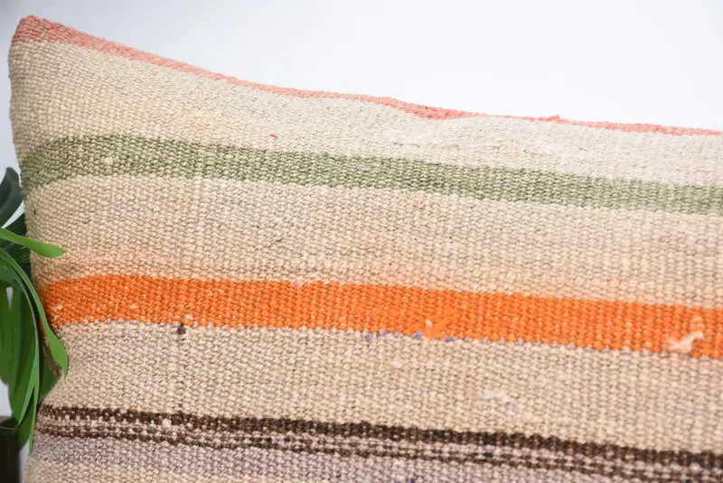 Pillow Cover, Vintage Kilim Throw Pillow, Rustic Cushion Case, Kilim Cushion Sham, Ethnical Kilim Rug Pillow, 16x48 Beige Cushion - 2