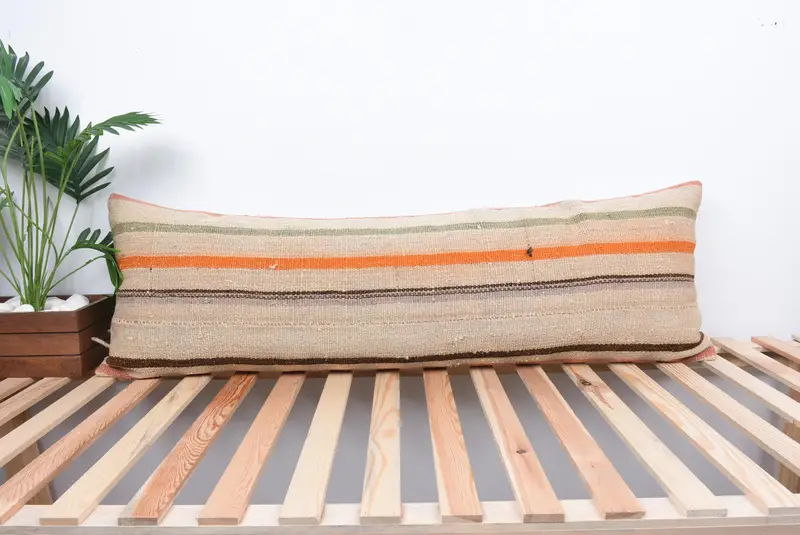 Pillow Cover, Vintage Kilim Throw Pillow, Rustic Cushion Case, Kilim Cushion Sham, Ethnical Kilim Rug Pillow, 16x48 Beige Cushion - 1