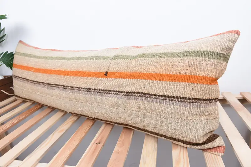 Pillow Cover, Vintage Kilim Throw Pillow, Rustic Cushion Case, Kilim Cushion Sham, Ethnical Kilim Rug Pillow, 16x48 Beige Cushion - 5