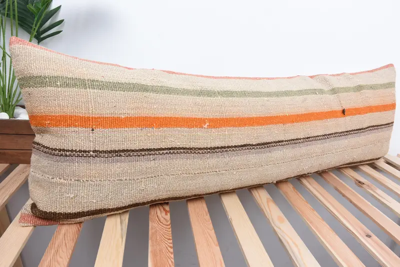 Pillow Cover, Vintage Kilim Throw Pillow, Rustic Cushion Case, Kilim Cushion Sham, Ethnical Kilim Rug Pillow, 16x48 Beige Cushion - 4