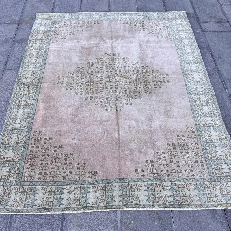 5,2x6,4 ft Halı, Pembe ve Yeşil Çiçek ve Geometrik