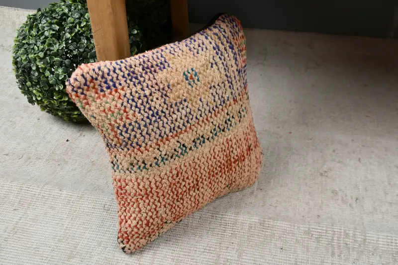 Bohemian Cushion Pillow, Kilim Rug Pillow Cover, Pillow Case, 12x12 Red Cushion, Ethnical Kilim Rug Pillow, Handmade Kilim Cushion, Boho Pillow - 7