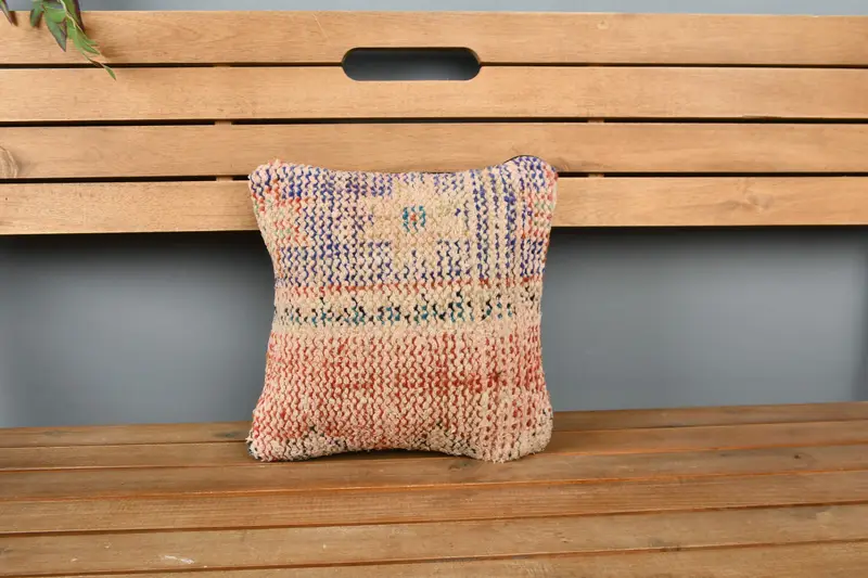 Bohemian Cushion Pillow, Kilim Rug Pillow Cover, Pillow Case, 12x12 Red Cushion, Ethnical Kilim Rug Pillow, Handmade Kilim Cushion, Boho Pillow - 6