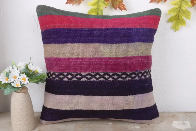 Pillow Case, Morroccon Kilim Cushion Cushion, Pillow for Sofa, 16x16 Blue Cushion, Kilim Pillow, Handwoven Pillow Cover Pillow, Pillow for Couch - 2