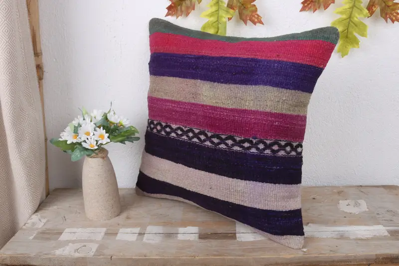 Pillow Case, Morroccon Kilim Cushion Cushion, Pillow for Sofa, 16x16 Blue Cushion, Kilim Pillow, Handwoven Pillow Cover Pillow, Pillow for Couch - 4