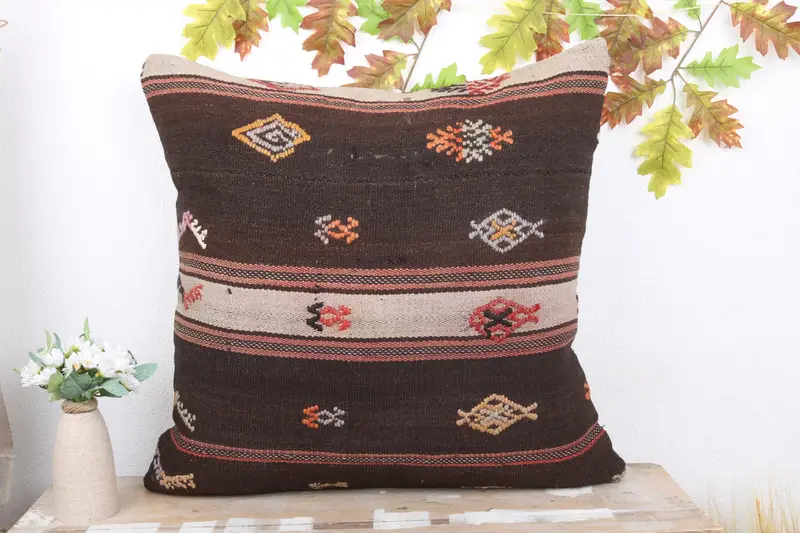 Pillow for Sofa, Boho Pillow, Cushion, 24x24 Brown Pillow, One Of A Kind Pillow, Art Deco Pillow, Outdoor Patio Pillow Cover, Handmade Kilim Cushion - 2